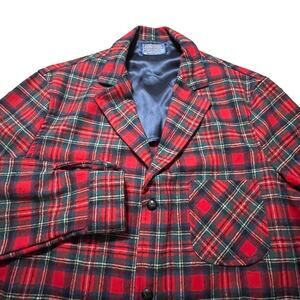 VTG Pendleton Blazer Men XL/48 Red Tartan Plaid Wool Lightweight Sport Coat USA